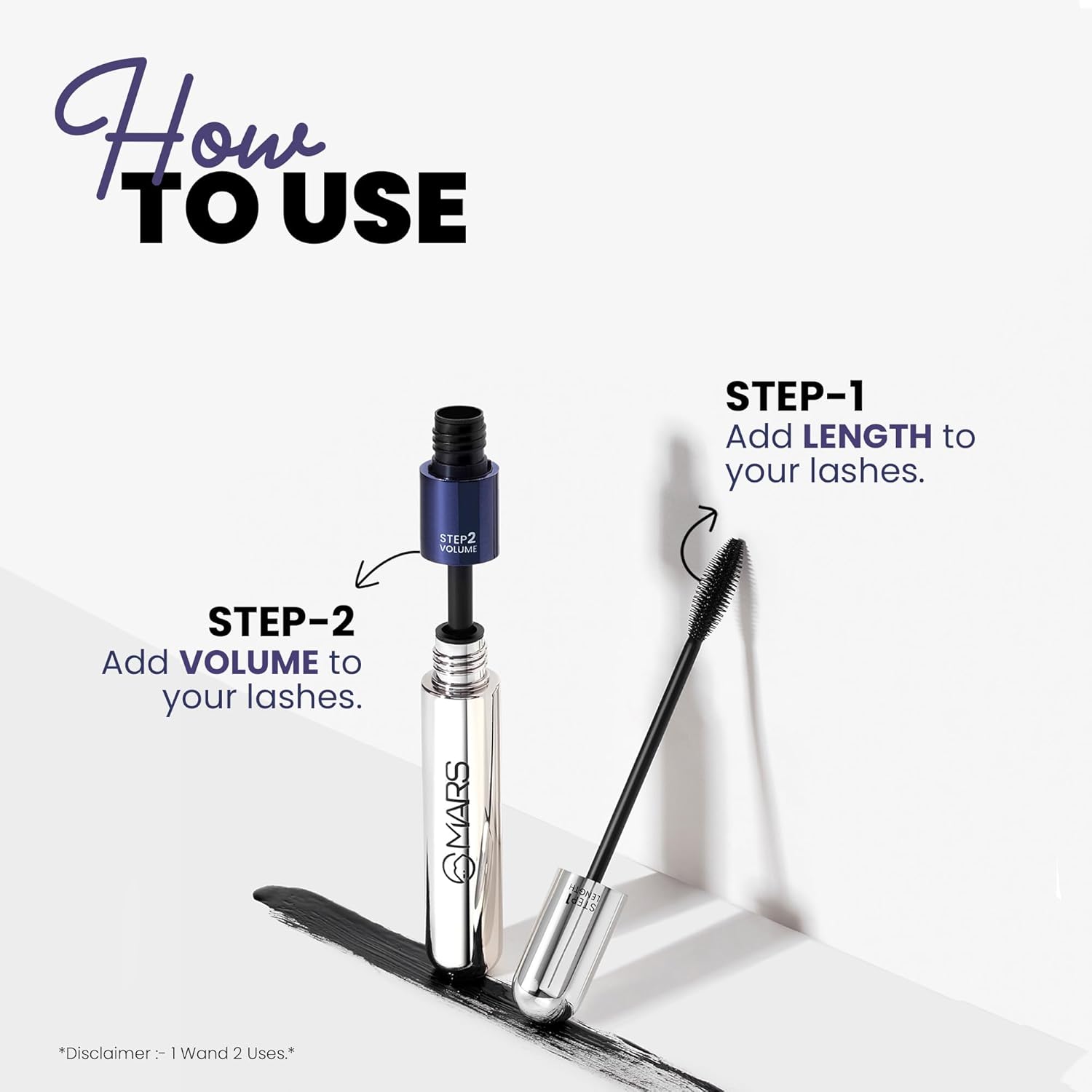 MARS Double Trouble Volumizing and Lengthening Mascara | 2-in-1 Mascara for Women | Long Lasting (15 ml) (Black)