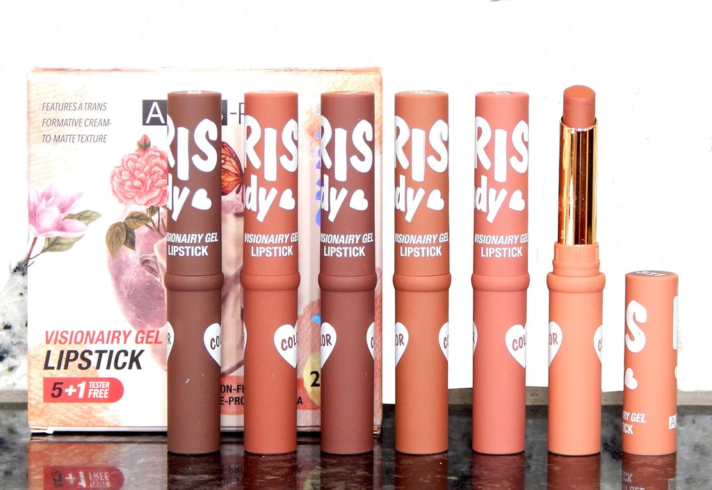 ADS-PRO Matte Non-Transferable Nude Lipstick Pack of 6, Crayon Nude Lipstick Pack, Brown Shade, Waterproof, coffee color, Non-Feathering, Up to 12 Hours Stay,