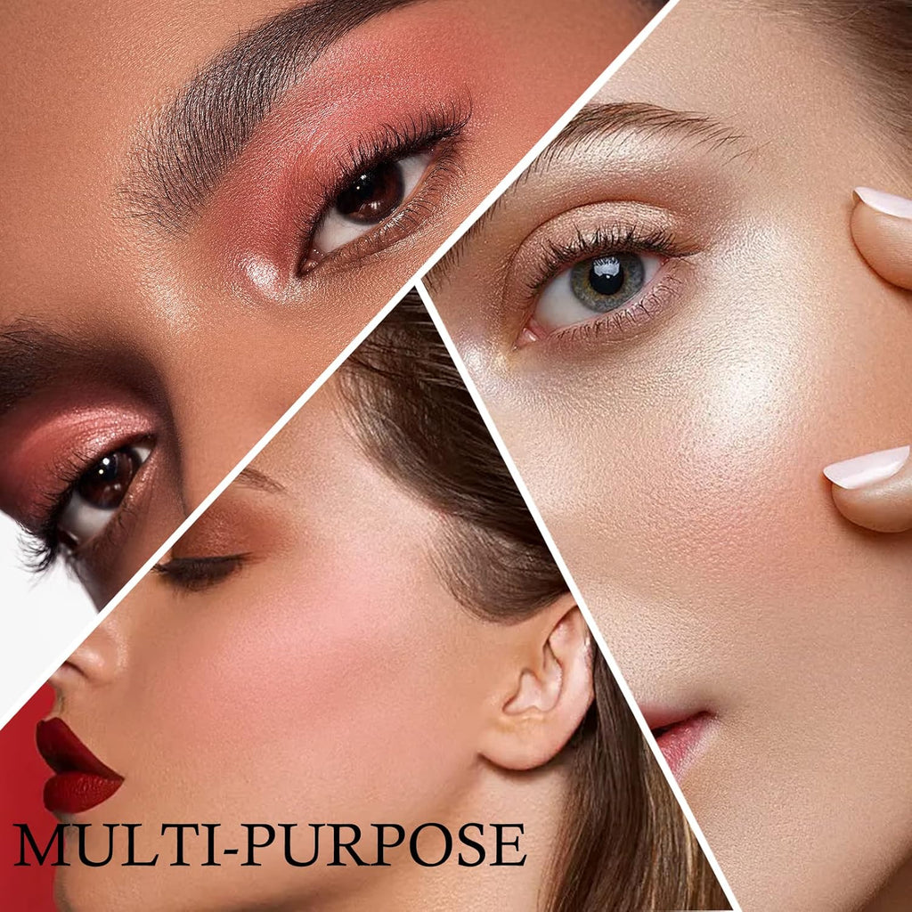 3-in-1 Matte Blush and Highlighter Palette, 2 Pearl Blushers, 1 Highlighter, pink and peach matte blusher mini compact case