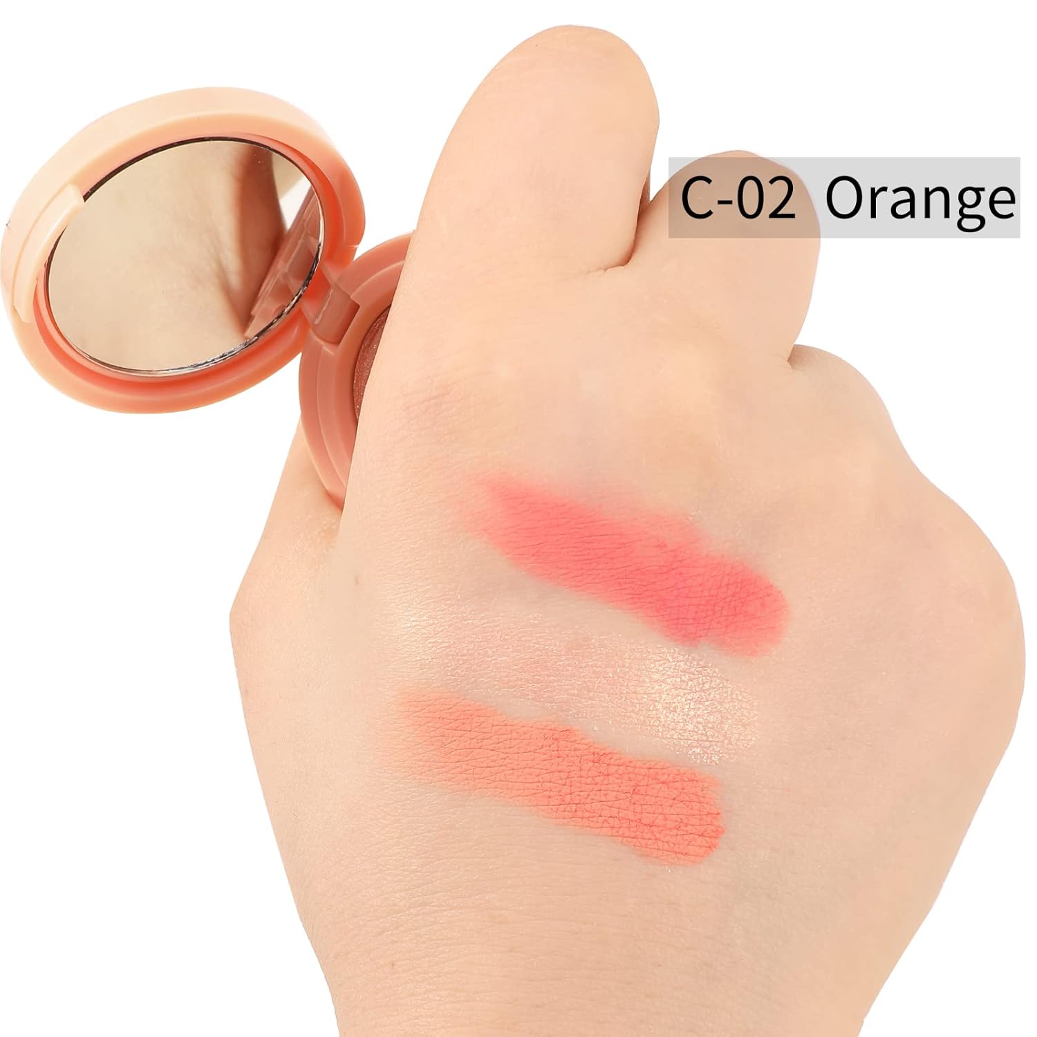 3-in-1 Matte Blush and Highlighter Palette, 2 Pearl Blushers, 1 Highlighter, pink and peach matte blusher mini compact case