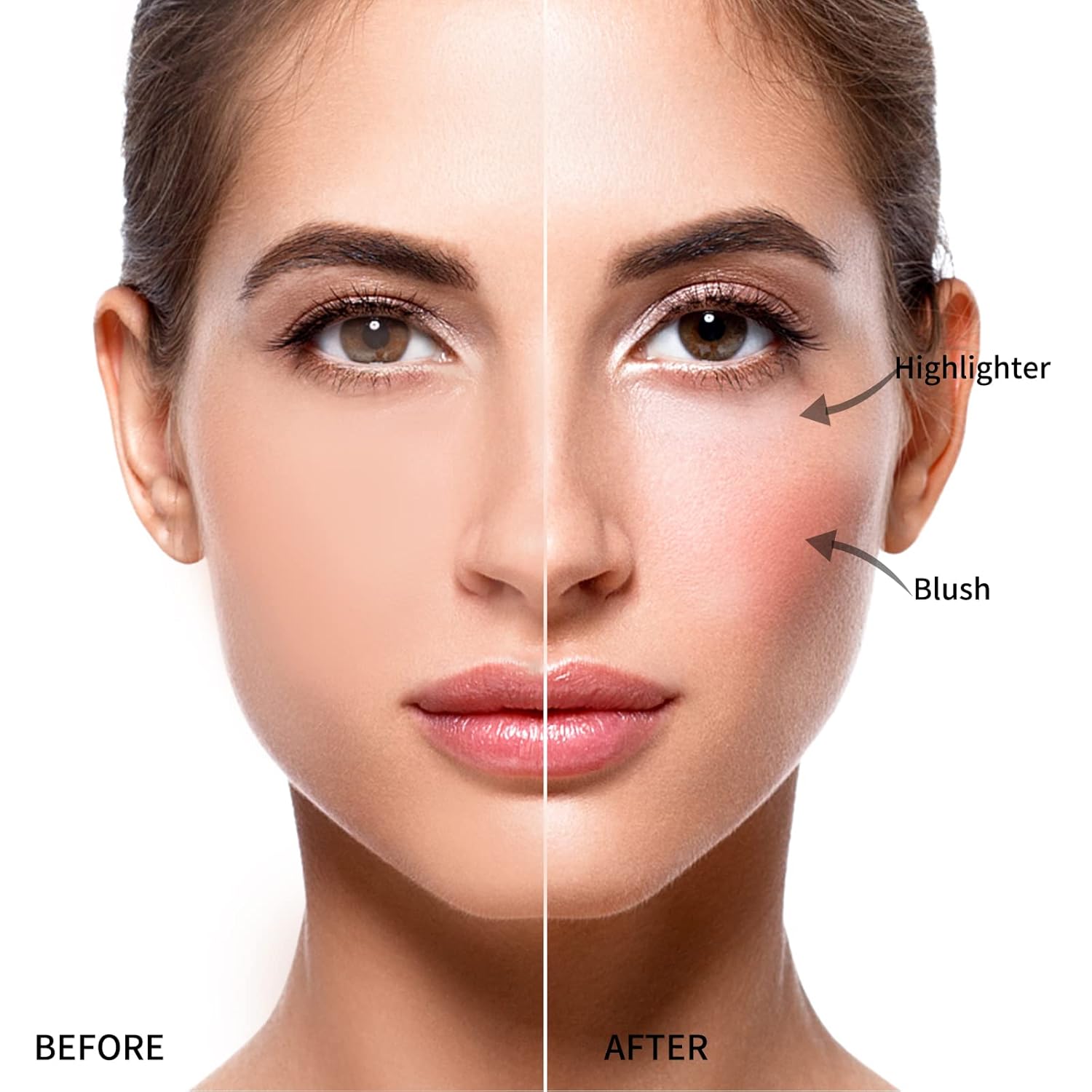 3-in-1 Matte Blush and Highlighter Palette, 2 Pearl Blushers, 1 Highlighter, pink and peach matte blusher mini compact case