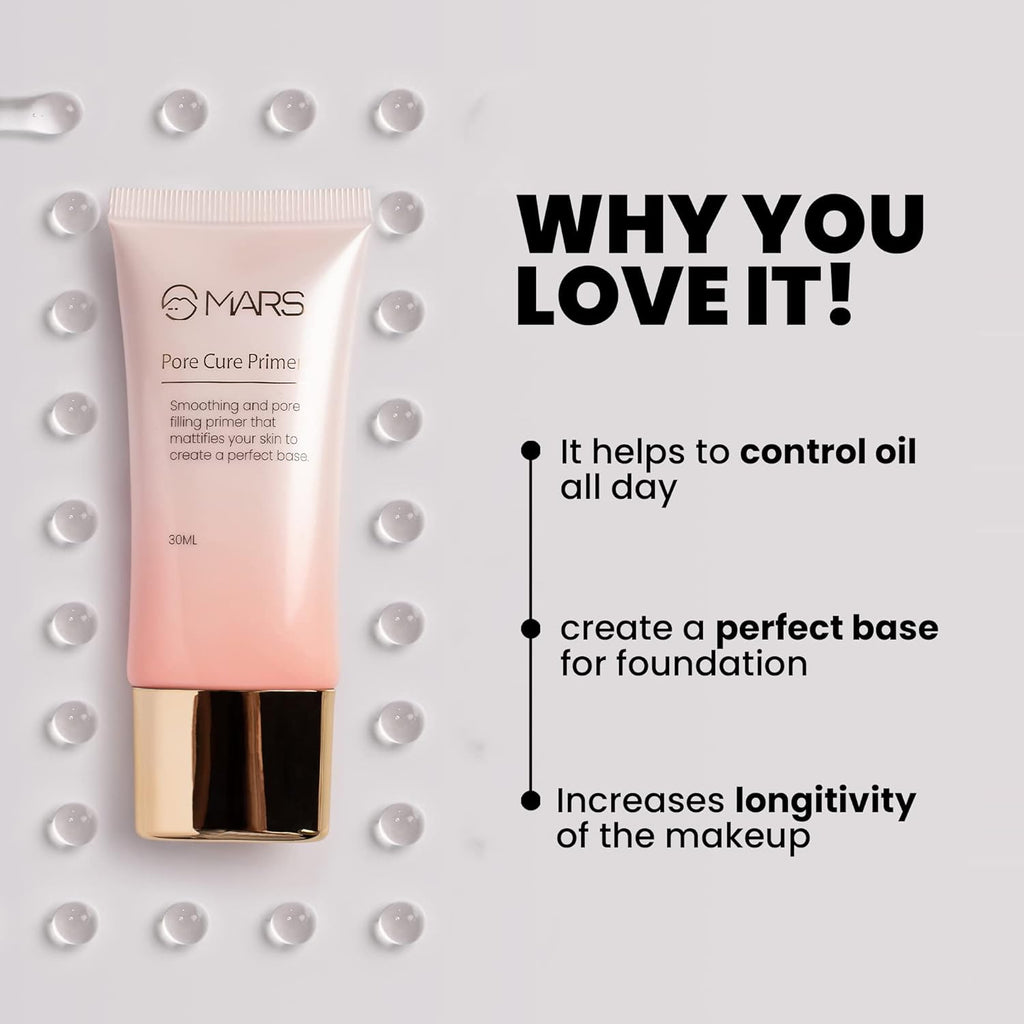 MARS Pore Cure Primer | Smooth Base | Long Lasting Makeup Primer with Oil Control (30ml)